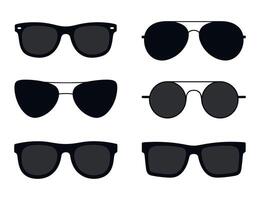 Collection of Six Different Styles of Black Sunglasses on a White Background Including Aviator Round Square and Wayfarer Styles for Fashion or Eye vector