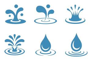 Collection of Six Blue Water Splash Icons with Ripples on a White Background for Design Elements and Creative Projects vector