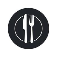 Simple black and white dinner plate with knife and fork graphic design vector