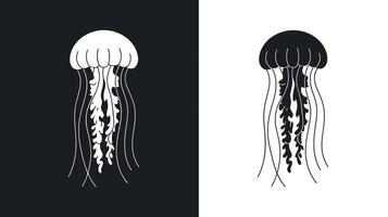 Simple black and white jellyfish illustration in two variations vector