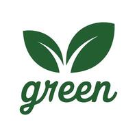 Green leaves logo with the word green in a stylized font vector