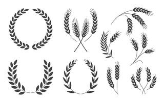 Elegant Wheat and Laurel Wreath Silhouettes for Logo Design Invitations and Branding with a Minimalist Aesthetic vector