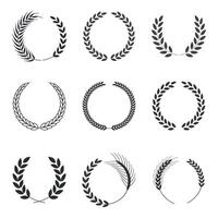 Set of Nine Different Laurel Wreaths and Wheat Ears Illustration Isolated on White Background Victory Award Achievement and Celebration vector