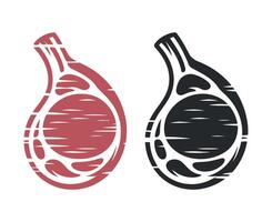 Two stylized illustrations of a piece of meat with textured lines vector