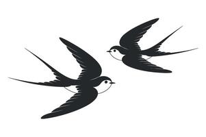Two stylized swallow silhouettes in flight against a white background vector