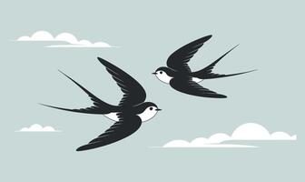 Two Swallows Soaring in a Pastel Sky with Clouds vector