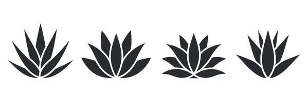 Four Different Agave Plant Silhouette Illustrations Isolated on White Background for Graphic Design and Desert Landscape Design Projects and Presentations vector
