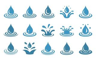 Water Drop Icons Set with Ripples and Splashes in Blue Color Collection of Isolated Illustrations on White Background for Design Elements vector
