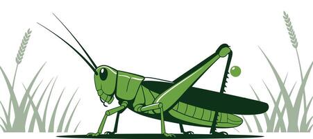Cartoon Illustration of a Green Grasshopper in a Field vector