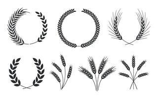 Collection of Wheat and Laurel Wreath Illustrations Perfect for Badges Logos and Design Elements with a Clean and Minimalist Aesthetic vector