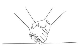 One line drawing of two hands shaking in a business agreement vector