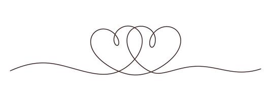 Intertwined hearts in a single line drawing design vector
