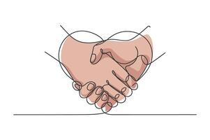 One line drawing of a heart shaped handshake vector
