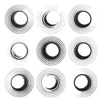 Set of Nine Circular Graphic Elements with Halftone Dots and Brush Strokes vector