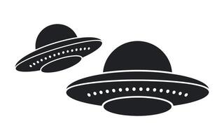 Two Simple Black and White UFO Silhouettes Against a White Background vector