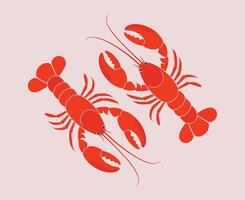 Two stylized red lobster illustrations in a symmetrical design vector