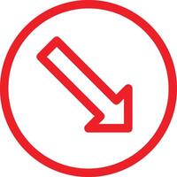 A red arrow pointing down in a circle vector