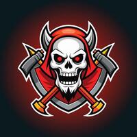 Red The skeleton logo has an axe on it. vector