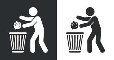 Person Throwing Paper in Trash Can Icon vector