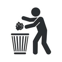 Person Throwing Paper Waste Into Trash Can Icon vector