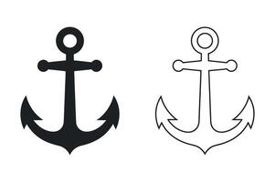 Two Anchor Icons in Black and White Outline Style vector