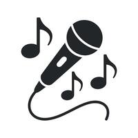 Simple black and white microphone and music notes graphic design vector