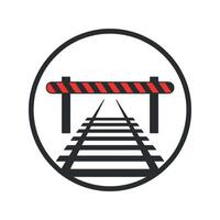 Railway Crossing Barrier Sign Icon with Railroad Tracks vector