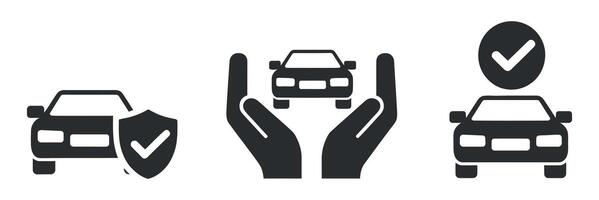 Car Protection Insurance Icons Set with Shield and Hands vector