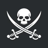 Simple white skull and crossed swords pirate logo design vector