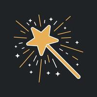 Simple Magic Wand Icon with Star and Sparkles on Dark Background vector