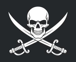Vintage pirate skull and crossed sabers emblem design vector
