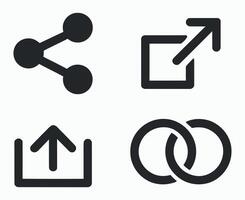 Set of four simple black and white web icons for sharing enlarging uploading and linking vector