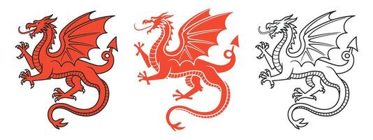 Two Red and Black Outline Dragon Images for Design or Print vector