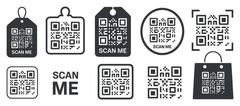 colección de qr código íconos con diferente estilos y aplicaciones vector