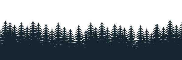 Simple black and white silhouette of a pine forest border design vector