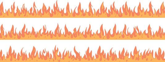 Three Horizontal Rows of Cartoon Fire Flames on a White Background vector
