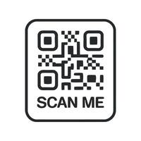 Simple black and white QR code graphic with scan me text vector
