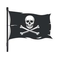 Vintage style pirate flag with skull and crossbones on a dark background vector