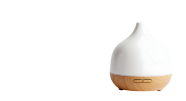 Close up of a white and brown diffuser on a transparent background in a studio shot style png