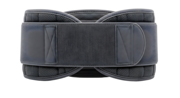 A close up shot of a gray weightlifting belt with velcro straps on a transparent background png