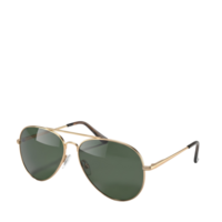 A pair of aviator sunglasses with gold frames and green lenses on a transparent background png