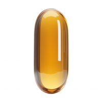 3d icon Close up a transparent golden gel capsule, creating a sleek and modern representation of health and wellness. Isolated of png