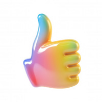 Colorful 3d icon of thumb up gesture, showing approval or agreement, isolated on a transparent background png