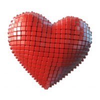 3d icon red pixelated heart creating, perfect for valentine day projects with background. Isolated transparent png