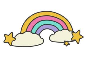 Rainbow icon in clouds with yellow three stars vector
