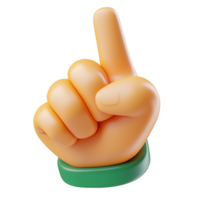 3d cartoon hand icon pointing upward with raised index finger, isolated on transparent background, signaling communication and highlighting key information png
