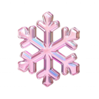 3d icon glossy snowflake featuring pink gradient transparent colors, against transparent background, ideal for winter graphic elements. Isolated sparkling png