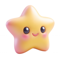 3d icon yellow glossy star with a happy smiling face, perfect for children projects on a transparent background png