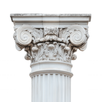 Ornate corinthian column capital displaying intricate floral scrollwork with volutes, and element architectural transparent background png