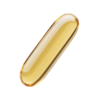 3d and Close up of icon transparent golden gel capsule, creating a sleek and modern representation of health a wellness. Isolated png